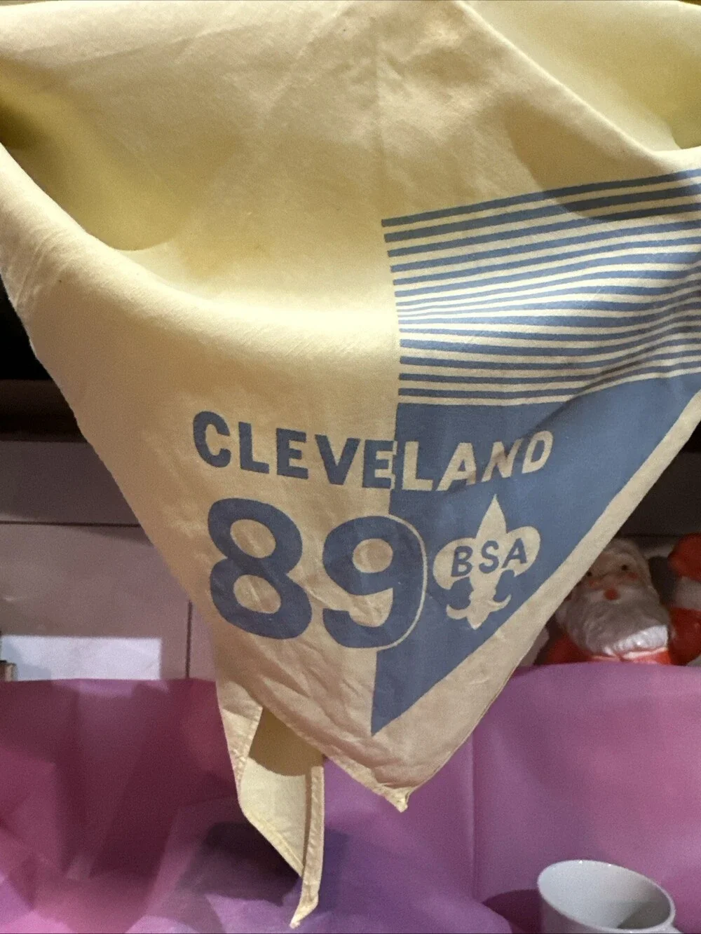 vintage yellow Boy Scouts of America (BSA) neckerchief featuring “Cleveland” 89